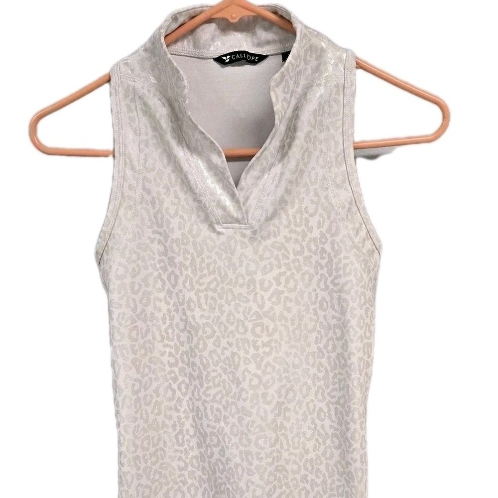 Calliope Golf Lucky "Leather" Polo Tank Top White Iridescent Leopard XS *FLAWED*